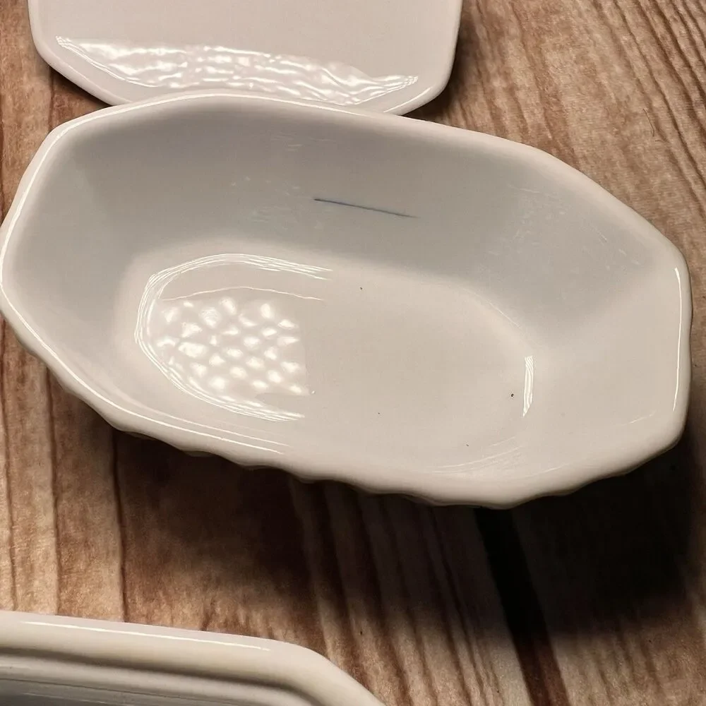 Cook Street Baby Butter Boat 3 Piece White Ribbed Octagon 6 Inch Half Stick